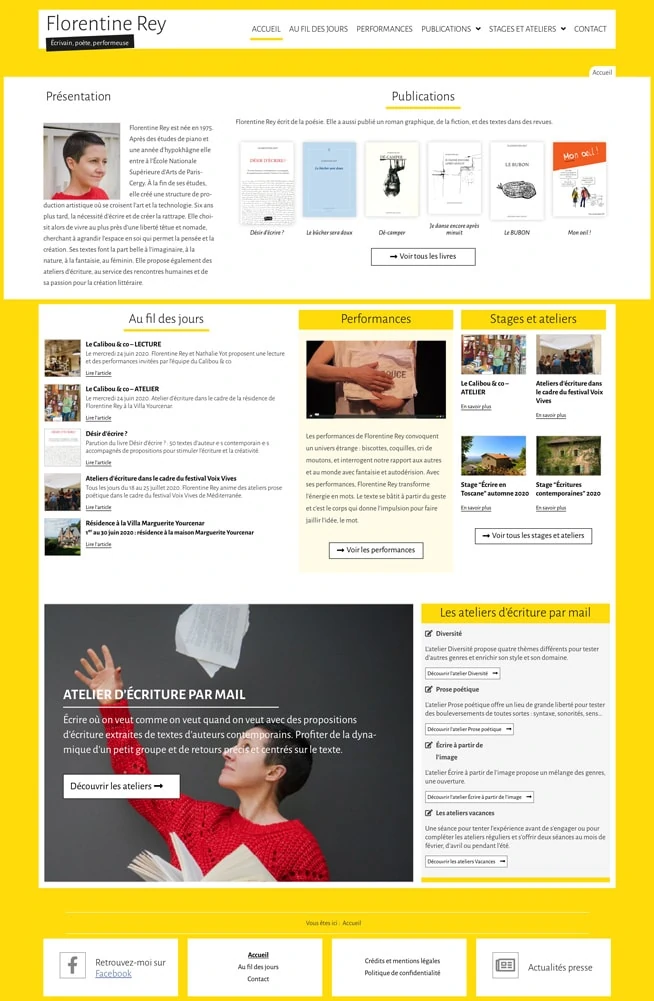 Page d'accueil du site de Florentine Rey - Vue d'ensemble